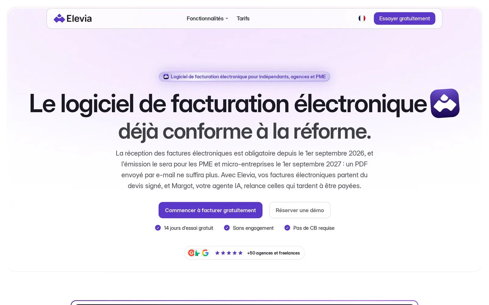 Page « Logiciel de facturation électronique » du site elevia.io.